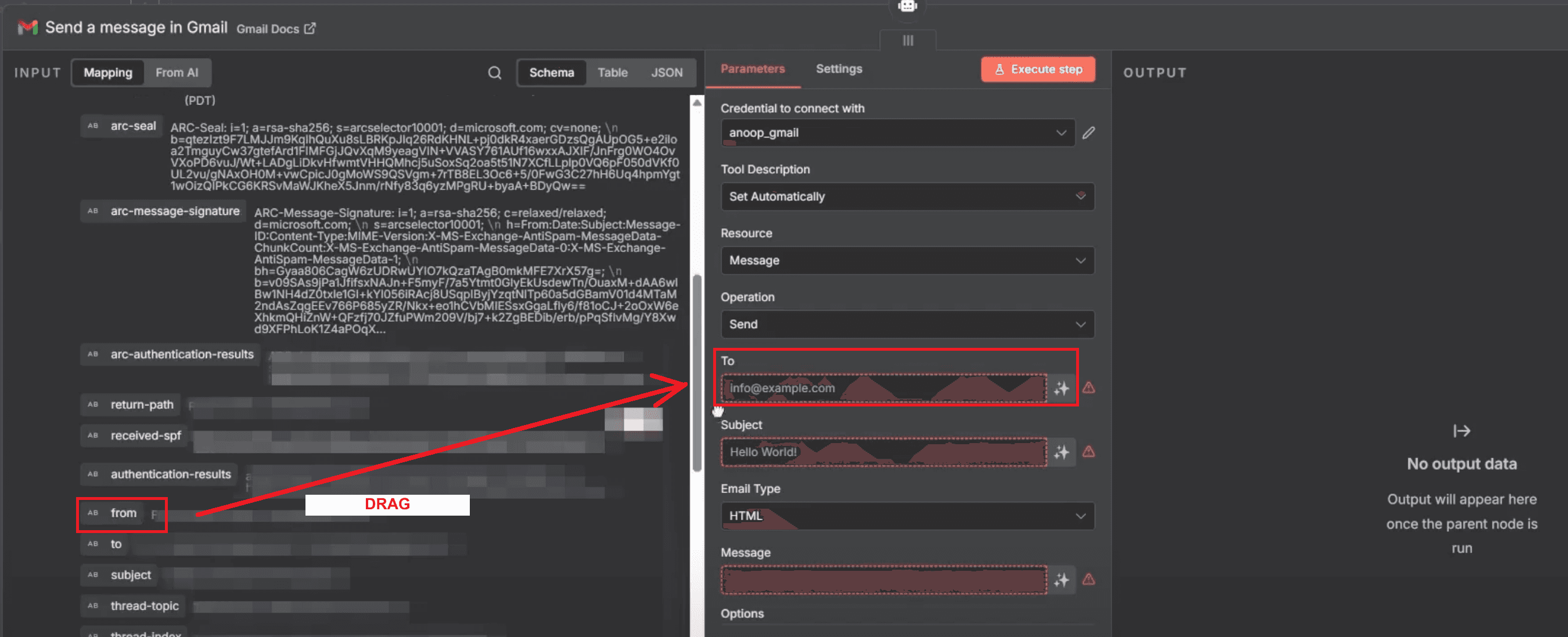parameters of gmail tool