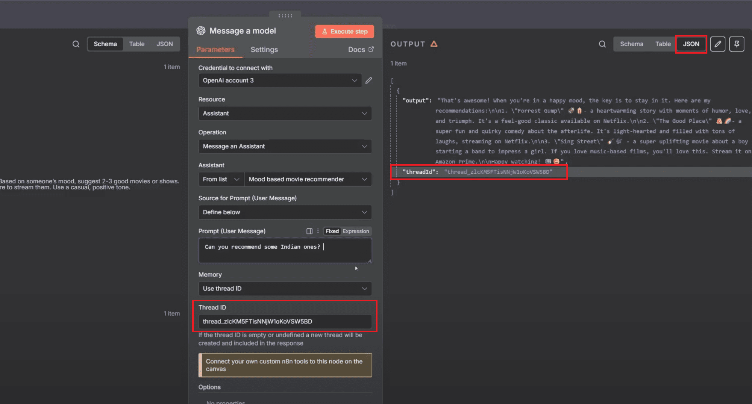 thread id - message a model
