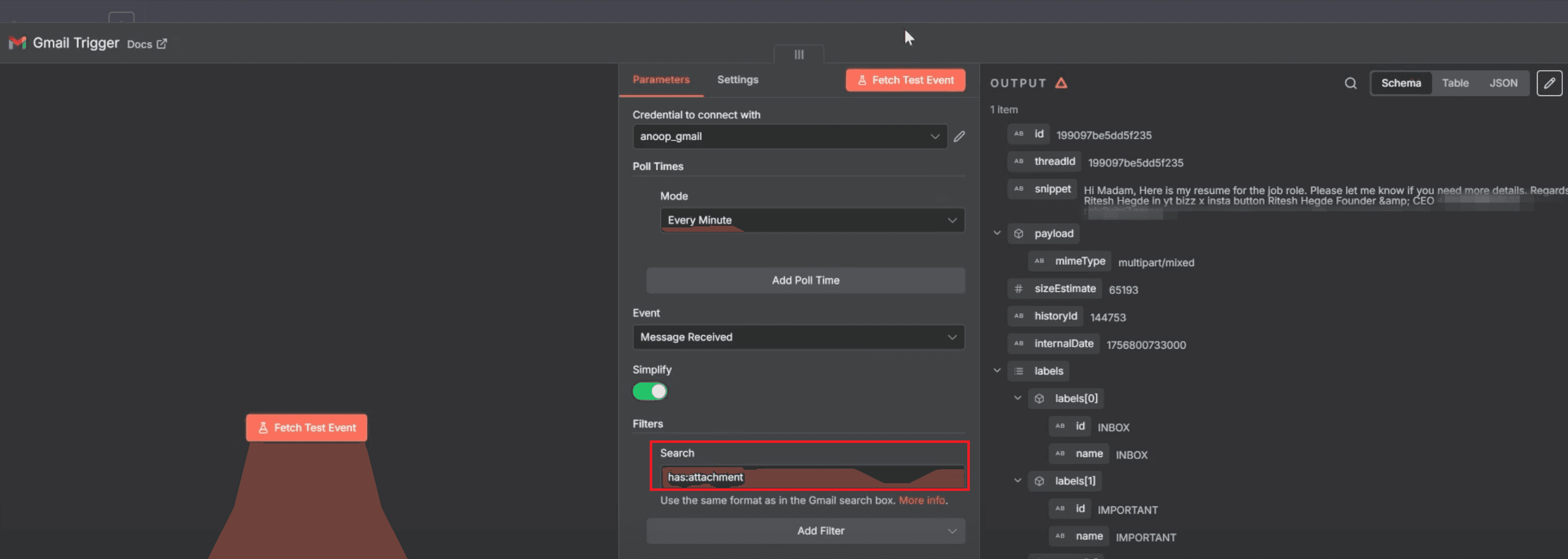 gmail trigger in n8n