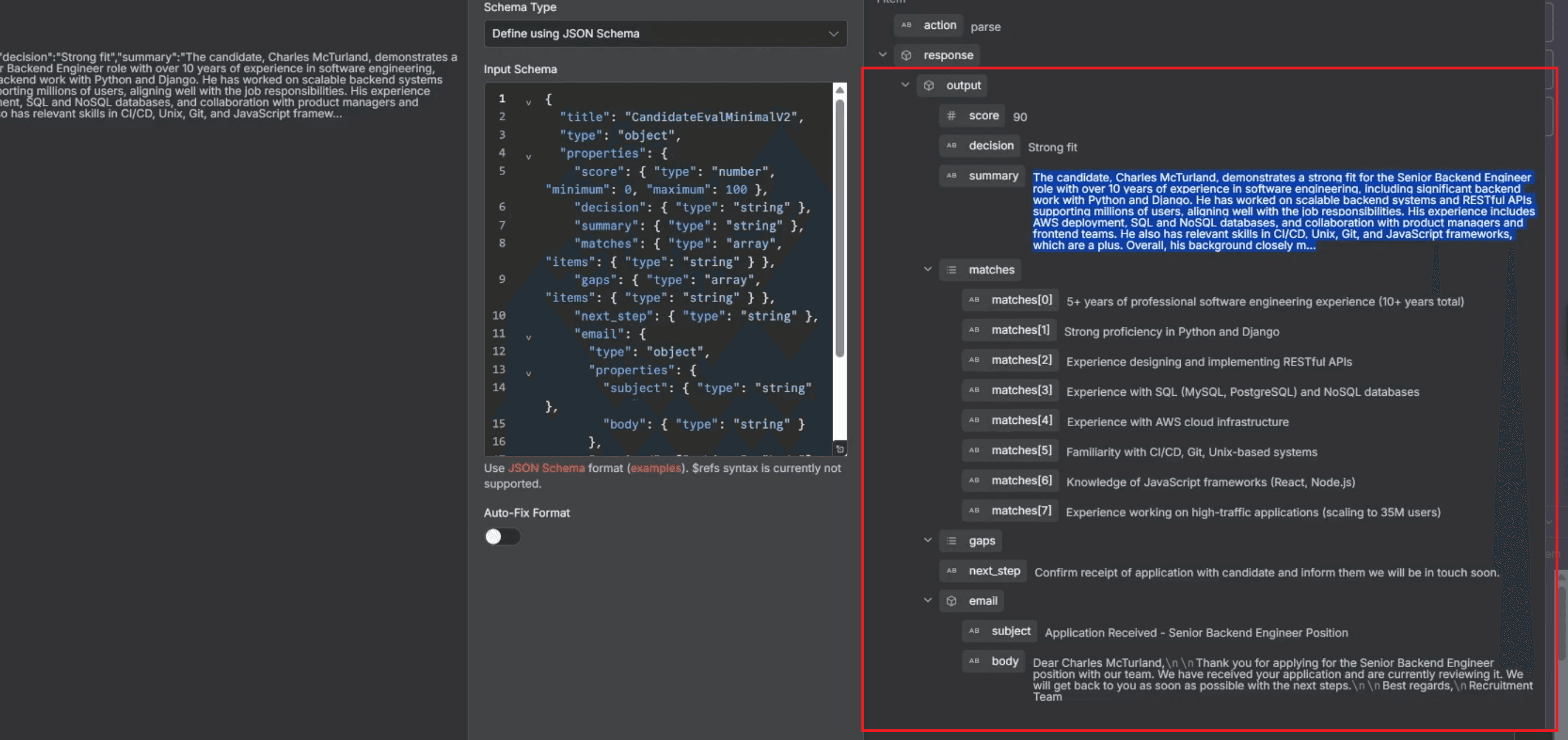 ai agent node - output