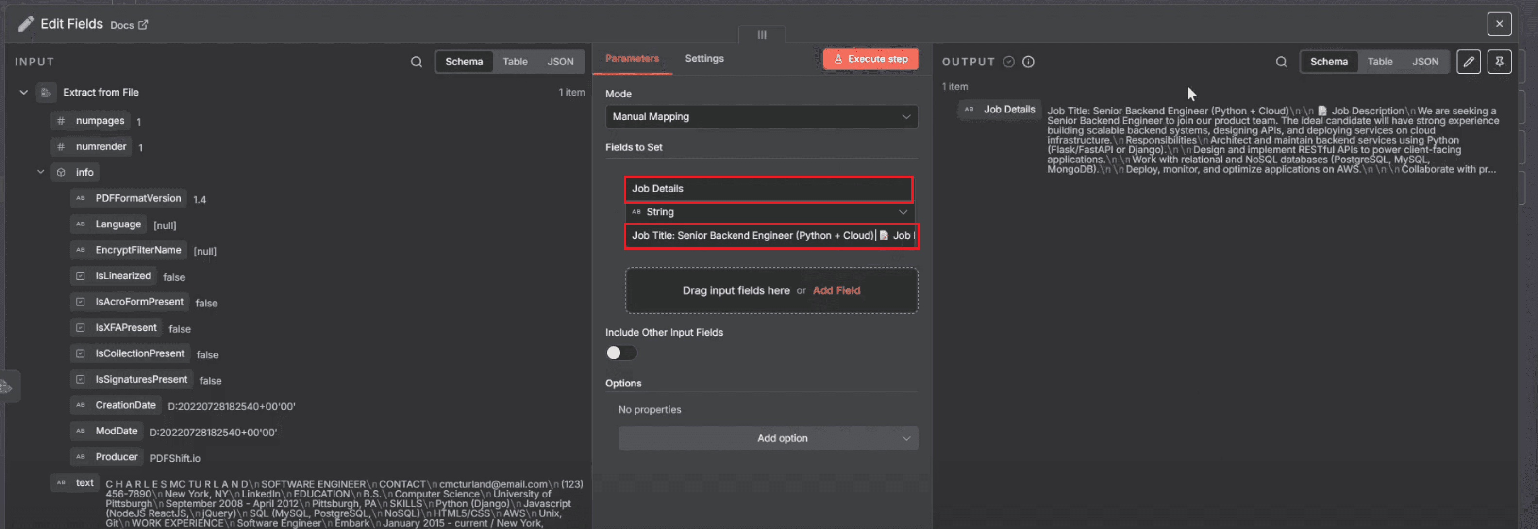 edit fields parameters