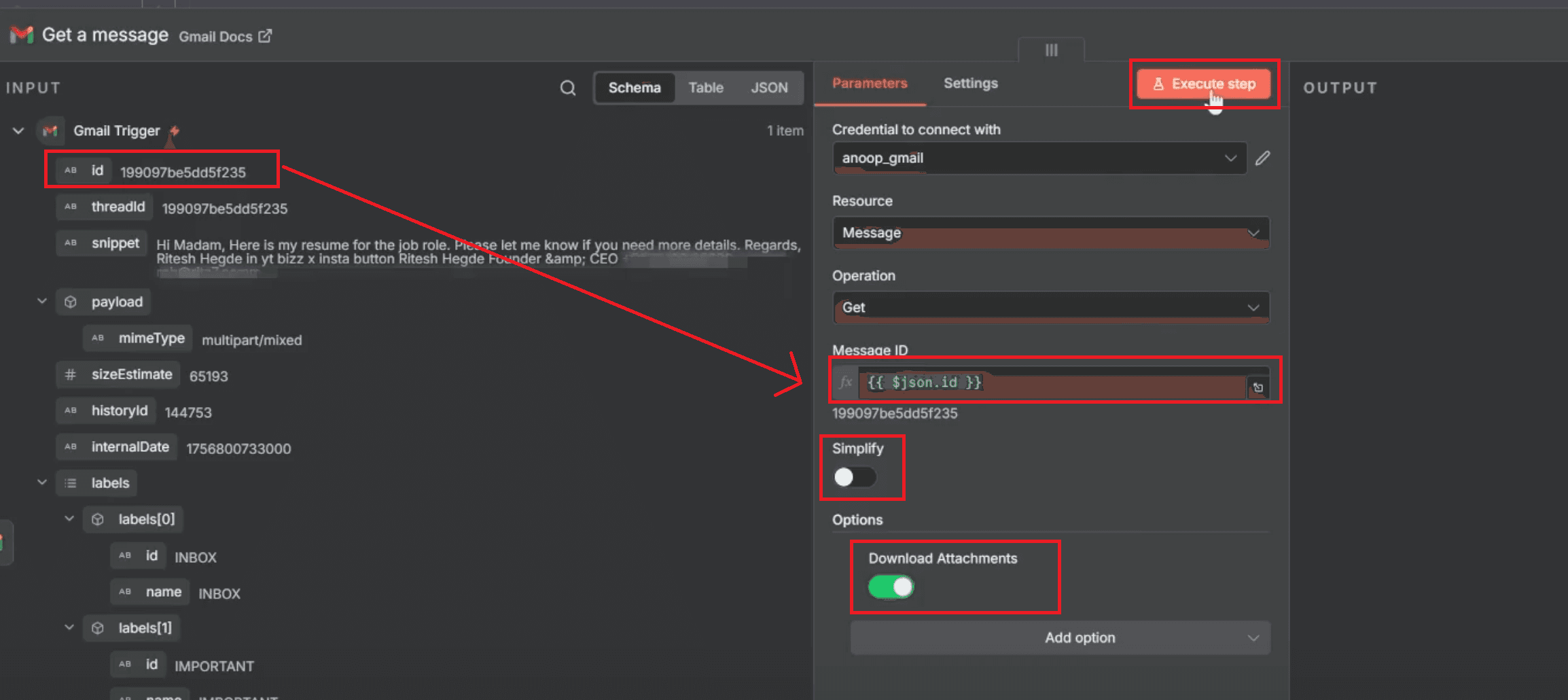 Get a message - drag and drop id