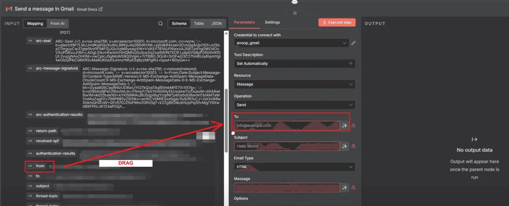 parameters of gmail tool
