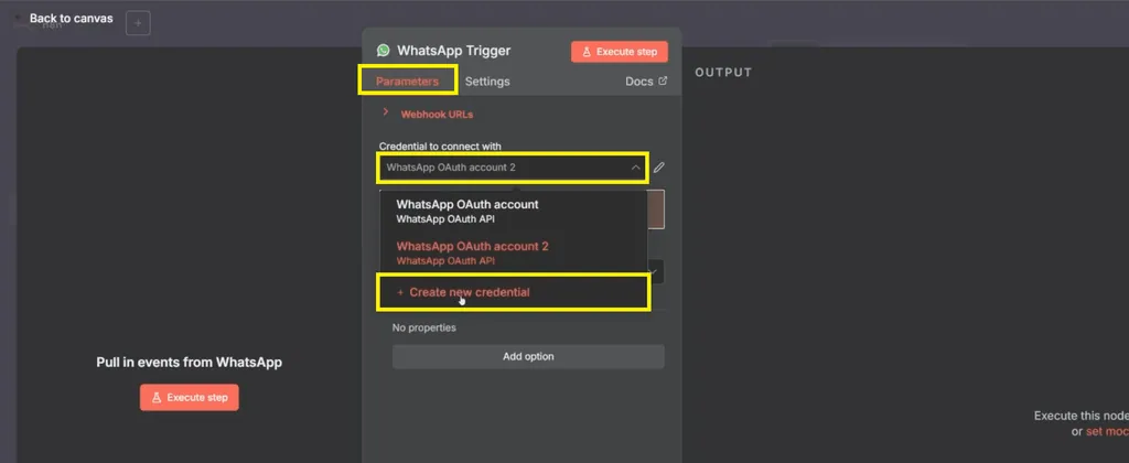 2. on message trigger - create new credential