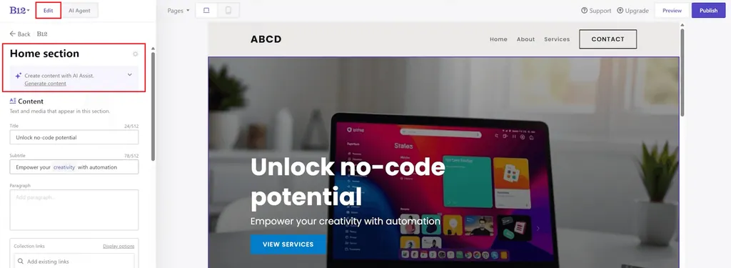 home page editor