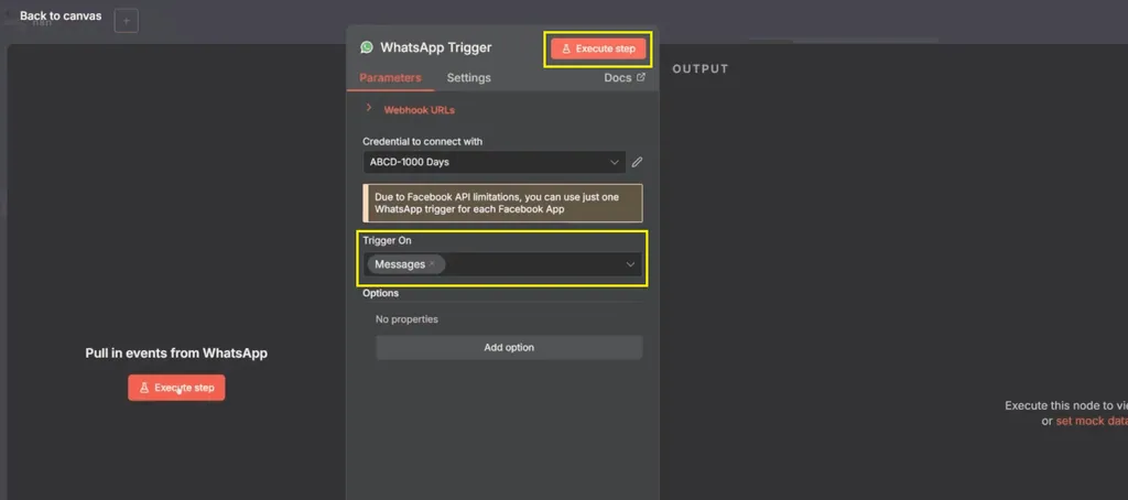 4. trigger on message, execute step