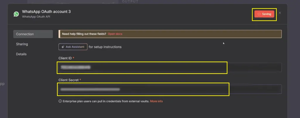 3. client id, client secret, save