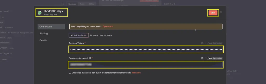 11. access token, business acc. id., change name and save
