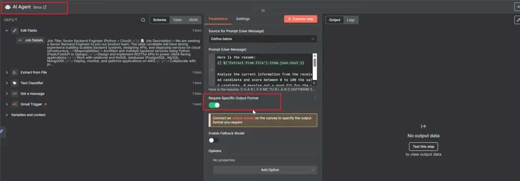 ai agent - require specific output parser