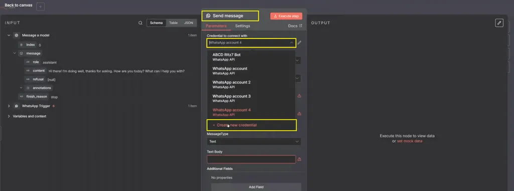 10. send msg parameters - create new credential