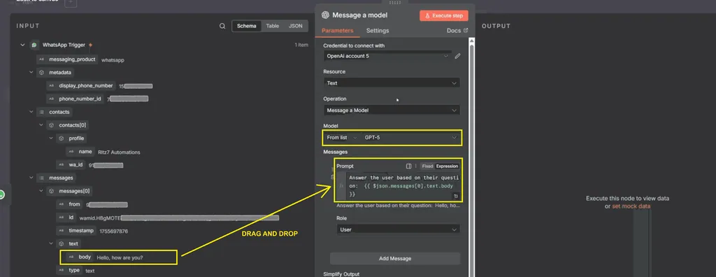 6. model gpt5, prompt-drag message body from left pannel